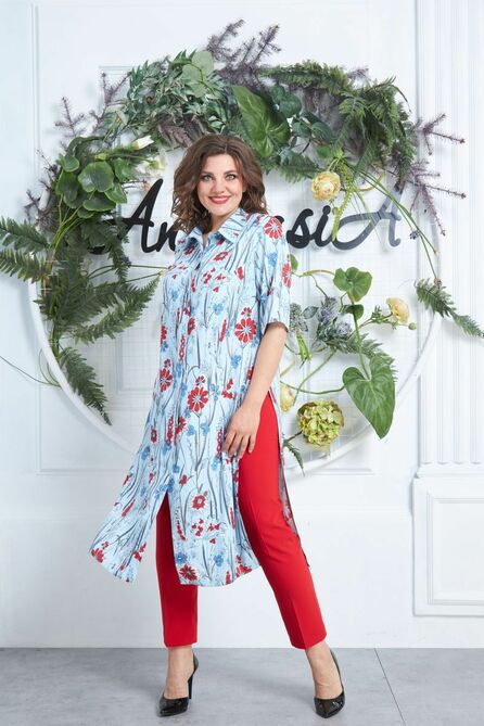 Брюки, Блуза Anastasia 646 голубой-красный