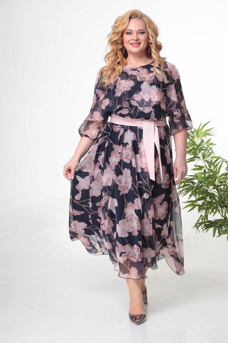 Вечернее платье Anastasia 785а синий+розовый_пояс