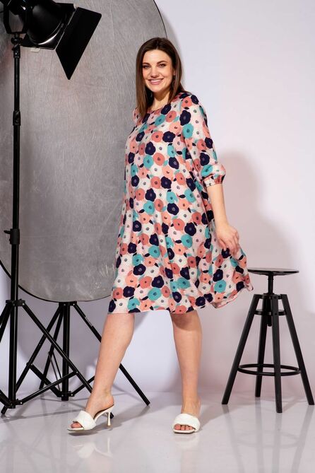 Повседневное платье Anastasia 790 пудра+цветы