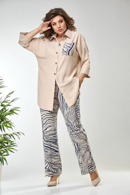 Брюки, Блуза Anastasia 853.1 песочный,синий