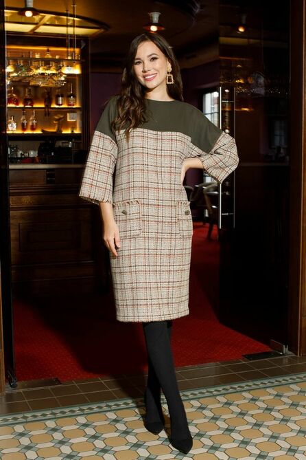 Офисное платье Anastasia 937 бежевый+олива