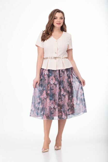 Юбочный костюм Anelli 690 пудра_пионы Юбочный костюм Anelli 690 пудра_пионы