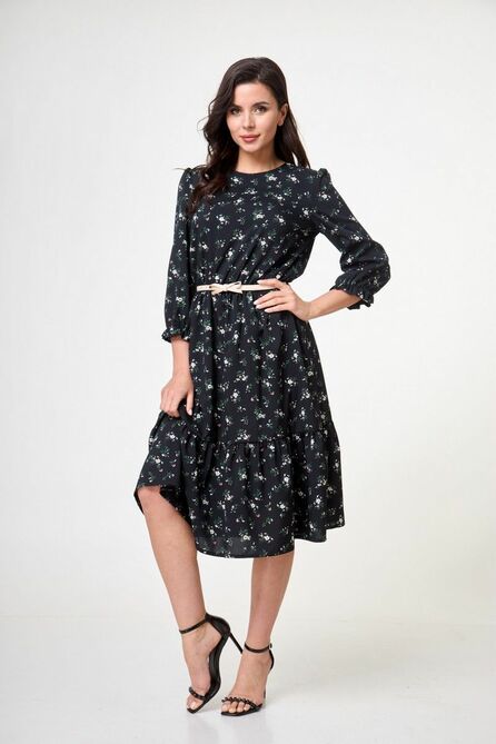 Повседневное платье Anelli 613 черный_цветы