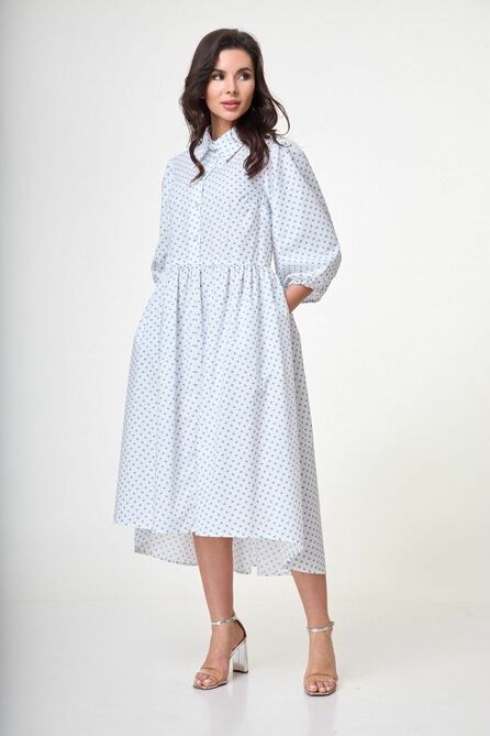 Повседневное платье Anelli 1260 белый+голубой_клевер