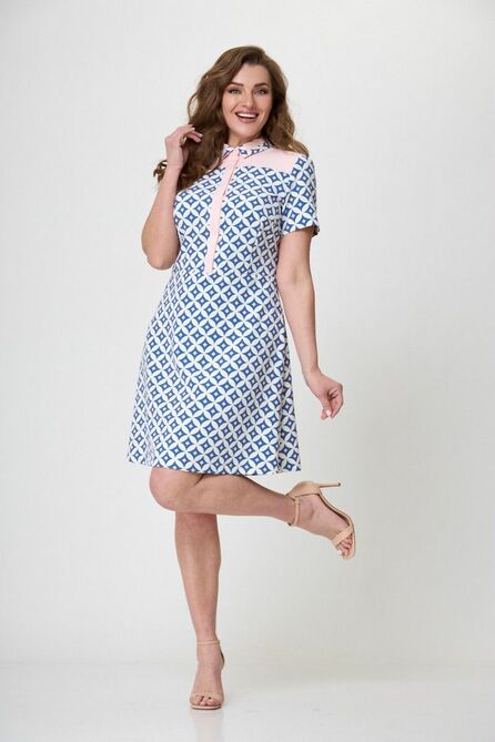 Повседневное платье Anelli 490 голубой+розовый