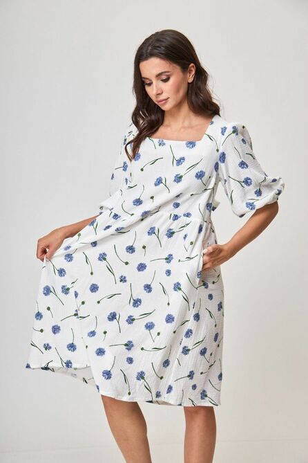 Повседневное платье Anelli 1295 белый+васильки