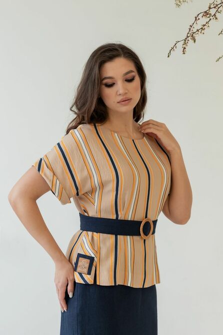 Костюм с блузкой Angelina 510 рыжий+синий