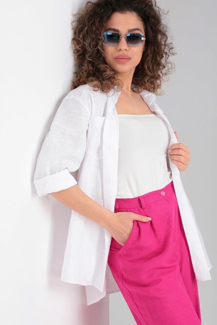 Костюм с блузкой Doggi 2819 фуксия+белый