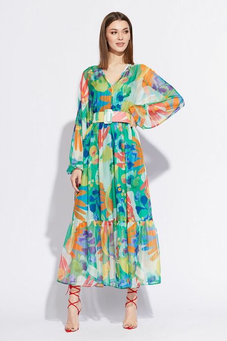 Вечернее платье EOLA 2206 зеленый+рисунок