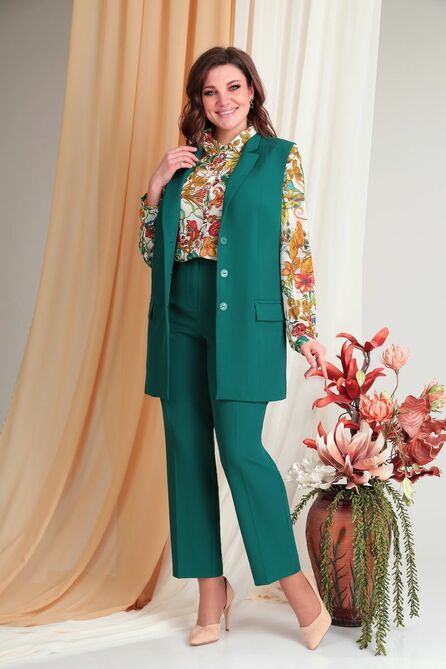 Брюки, Блуза, Жилет Ivelta plus 3631 зеленый