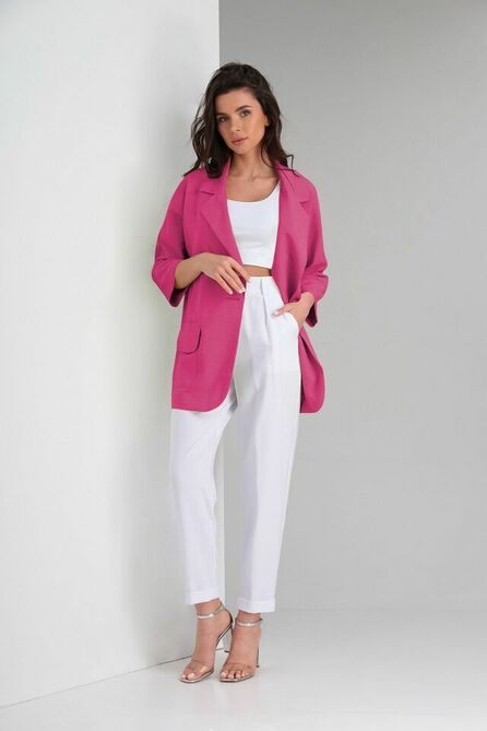 Костюм брючный Ladis Line 1451 фуксия+белый