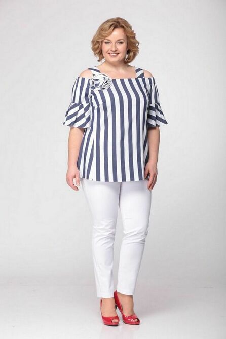 Брюки, Блуза Ladis Line 1443 темно-синий_белый