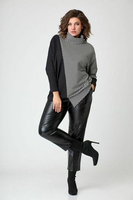 Костюм брючный Ladis Line 1420 черный+гусиная_лапка