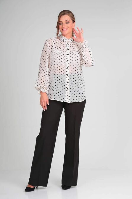 Блузка Lady Line 527 белый+чёрные_горохи Блузка Lady Line 527 белый+чёрные_горохи