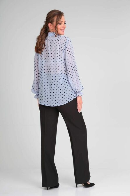 Блузка Lady Line 527 голубой+чёрные_горохи Блузка Lady Line 527 голубой+чёрные_горохи