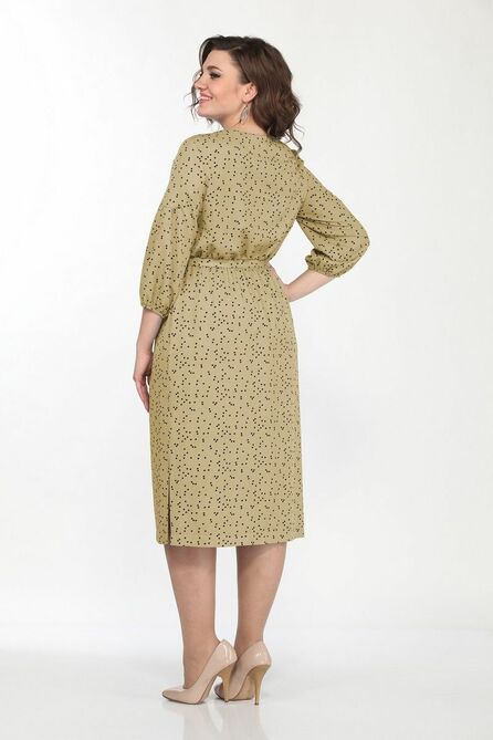 Повседневное платье Lady Style Classic 2257 бежевый+горох