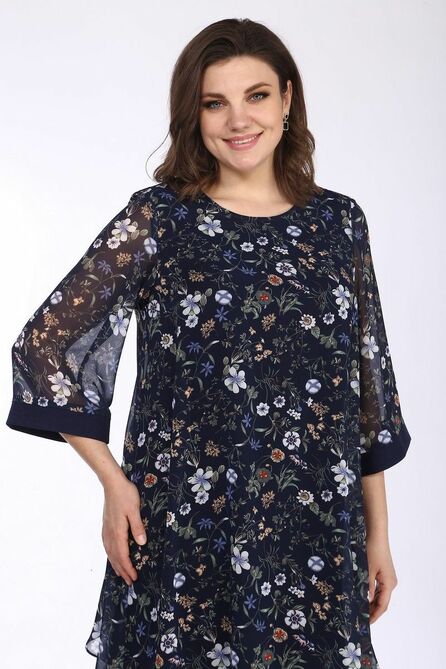 Повседневное платье Lady Style Classic 1743/7 темно-синий_цветы
