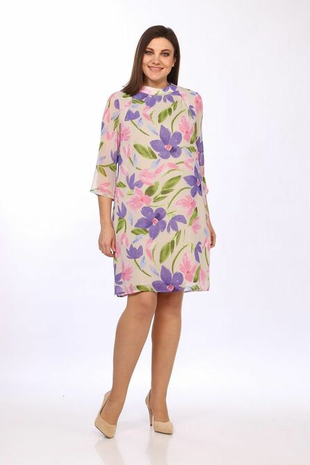 Повседневное платье Lady Style Classic 1594/5 фиолетовые_цветы