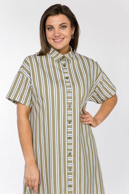 Повседневное платье Lady Style Classic 1806 хаки-синий_полоски