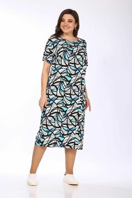 Повседневное платье Lady Style Classic 2518 серый_с_бирюзовым/калейдоскоп
