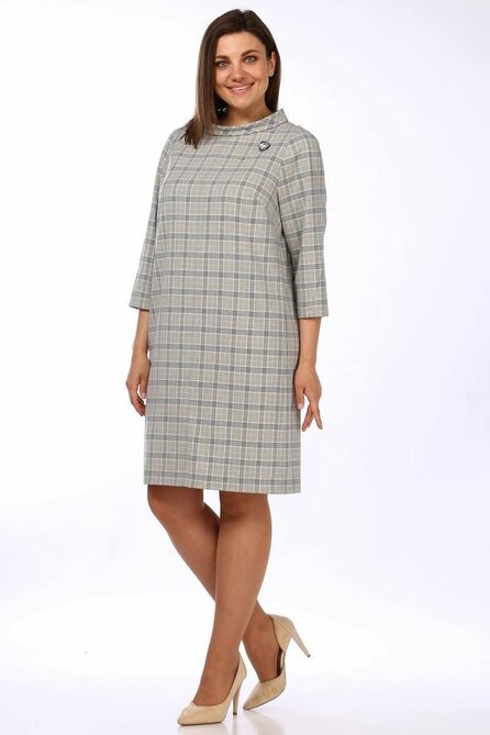 Офисное платье Lady Style Classic 1520/1 серый_с_желтым/клетка