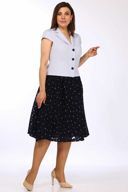 Юбочный костюм Lady Style Classic 1180/6 серо-голубой_с_темно-синим