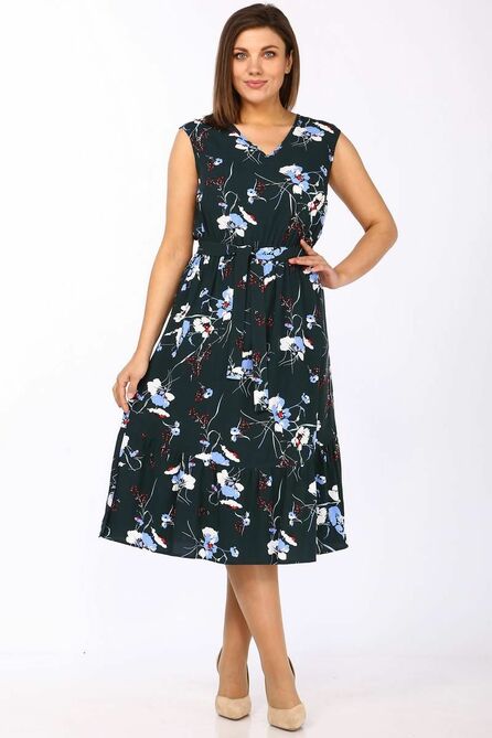 Повседневное платье Lady Style Classic 2565 изумрудный_с_цветочками Повседневное платье Lady Style Classic 2565 изумрудный_с_цветочками