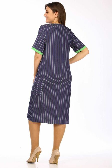 Повседневное платье Lady Style Classic 1787 синий_с_салатово-розовой_полоской