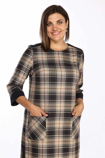 Повседневное платье Lady Style Classic 1967/1 темно-синий_с_коричневым