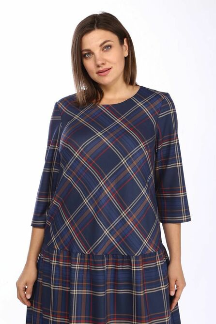 Офисное платье Lady Style Classic 1268 синий_с_кориневым_клетка