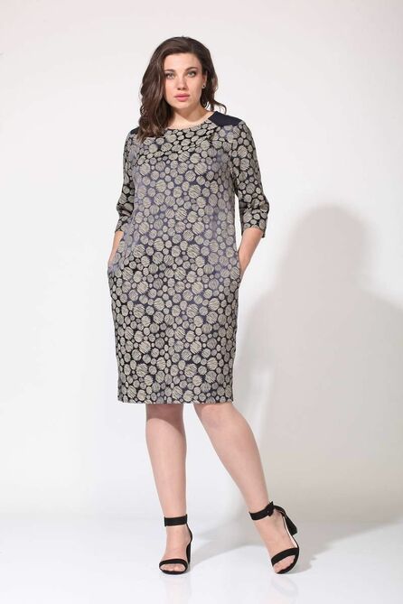 Повседневное платье Lady Style Classic 2045/2 темно-синий_с_оранжевым