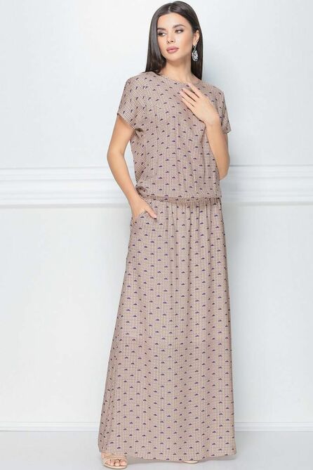 Повседневное платье LeNata 12130 рисунок-на-бежевом
