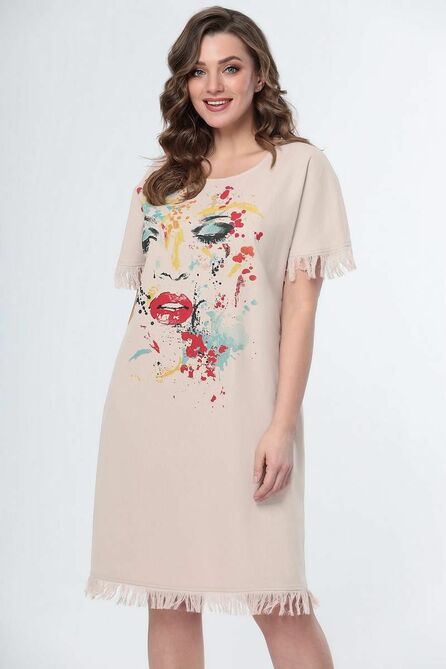 Повседневное платье LeNata 11258 бежевый