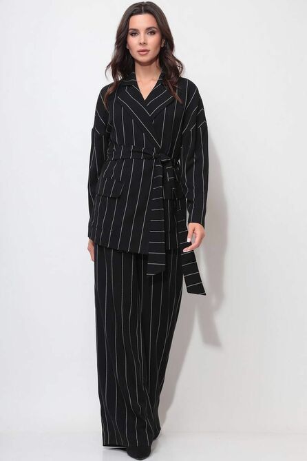 Брюки, Блуза, Жакет LeNata 32246 на-черном-полоска
