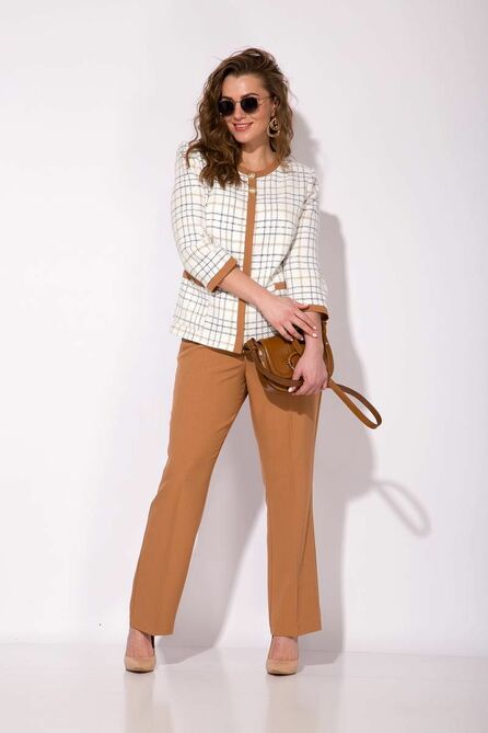 Костюм брючный Лилиана 1052 песок+молочный