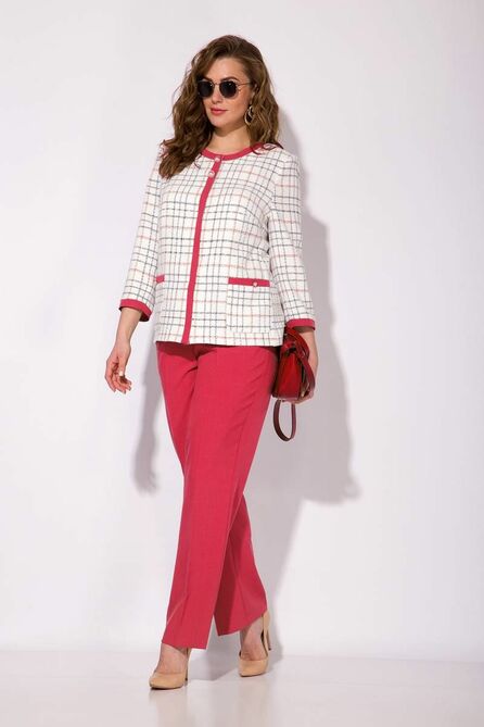 Костюм брючный Лилиана 1052 малина+молочный