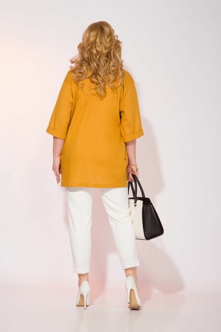 Костюм брючный Лилиана 943N-B горчица+белый Костюм брючный Лилиана 943N-B горчица+белый