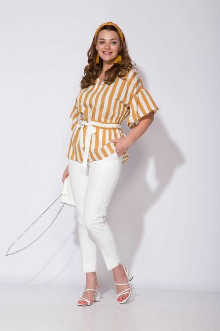 Брюки, Блуза Лилиана 947L-В горчица+молочный