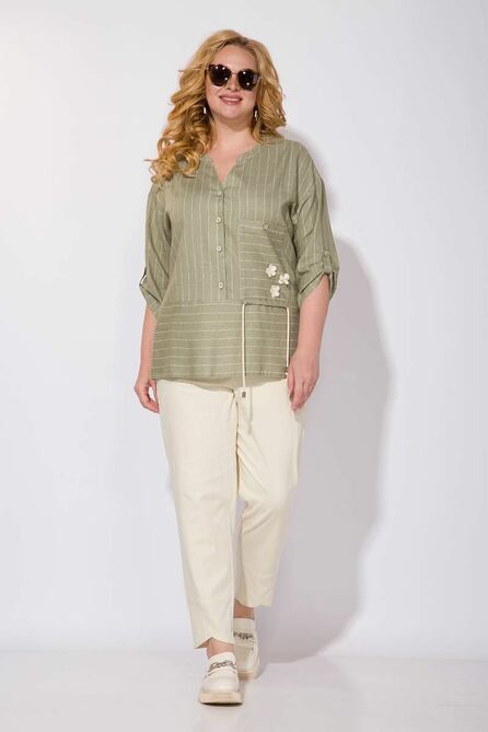 Костюм с блузкой Лилиана 1081-1069 олива+молочный