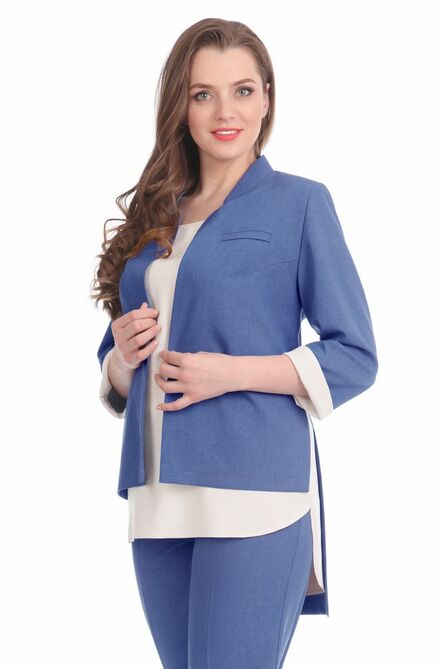 Брюки, Блуза, Жакет Линия-Л А-1579 синий/молоко