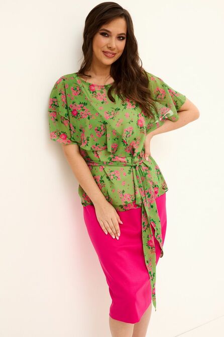 Костюм с блузкой Магия Моды 2073 зеленый+фуксия