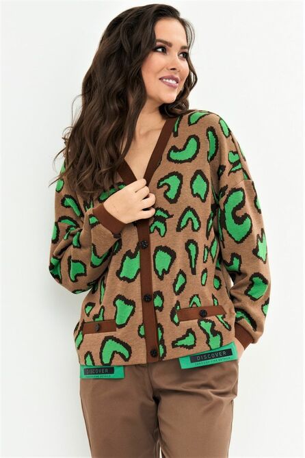 Кардиган, Брюки Магия Моды 2176 коричневый+зеленый