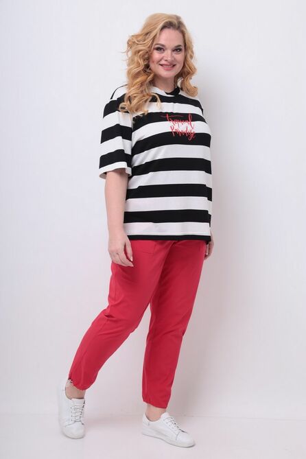 Костюм брючный Michel Chic 1230 красный_черно-белый