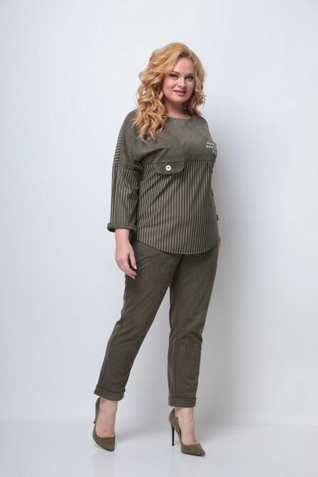 Костюм брючный Michel Chic 1280 хаки-полоска