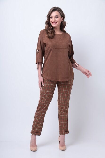 Костюм брючный Michel Chic 1281 коричневый-клетка