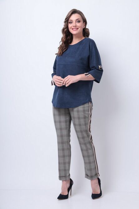 Костюм брючный Michel Chic 1281 синий+клетка