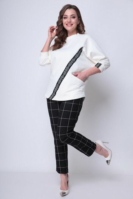 Костюм брючный Michel Chic 1283 белый-клетка