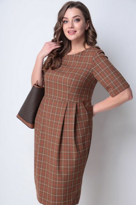 Повседневное платье Michel Chic 2091 коричневый-клетка