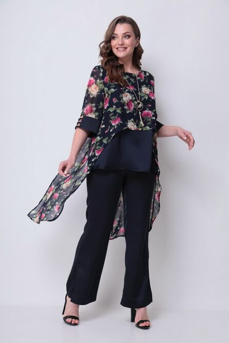Брюки, Блуза Michel Chic 1287 темно-синий-цветы
