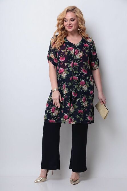 Кардиган, Брюки, Блуза Michel Chic 1289 синий-цветы